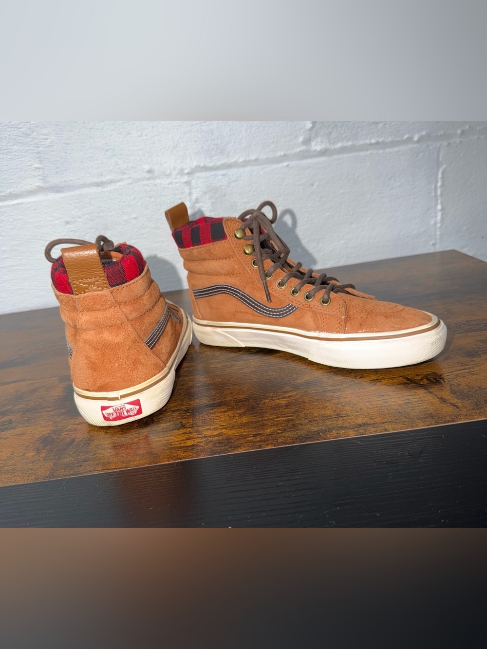 Vans Sk8-Hi MTE Suede High Top Brown Plaid Scotchgard Womens 8 Mens 6.5